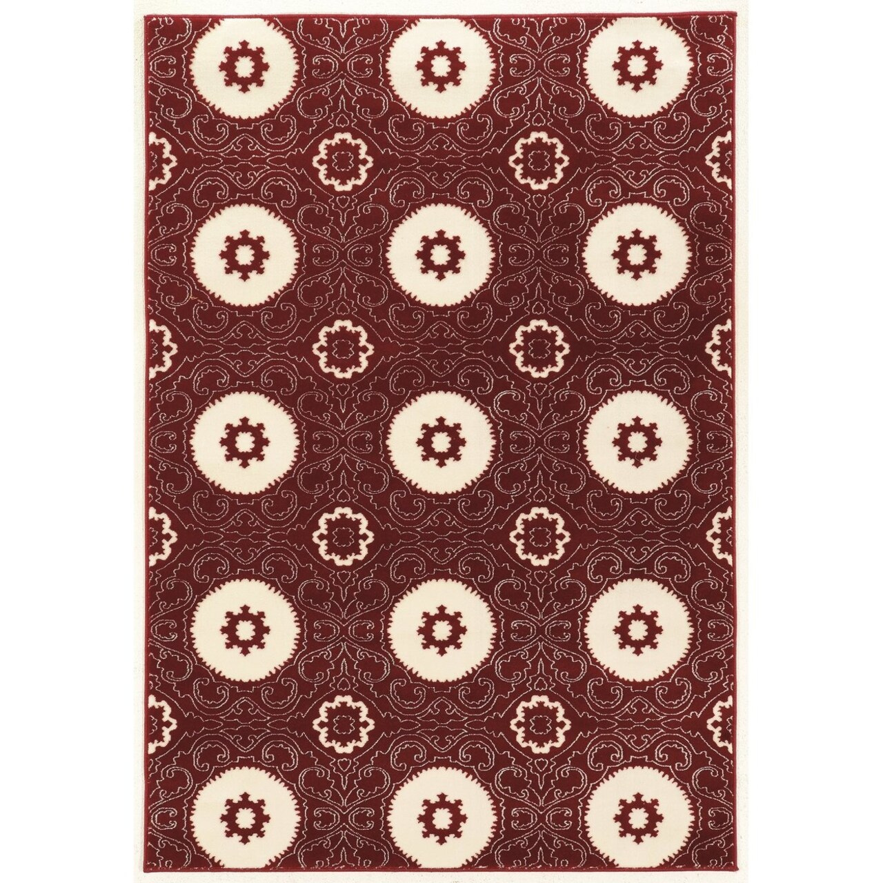 Prisma Karma Red Area Rug 53"X76" Modern Flat Design Faux Silk Accents